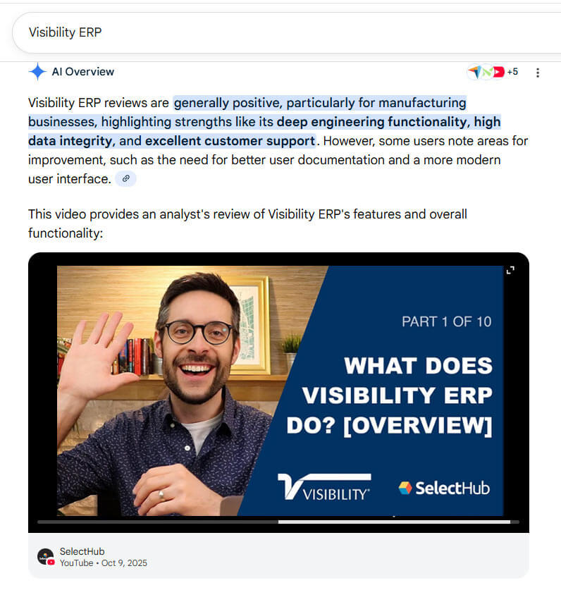 Visibility ERP review ranking in a Google AI Overview